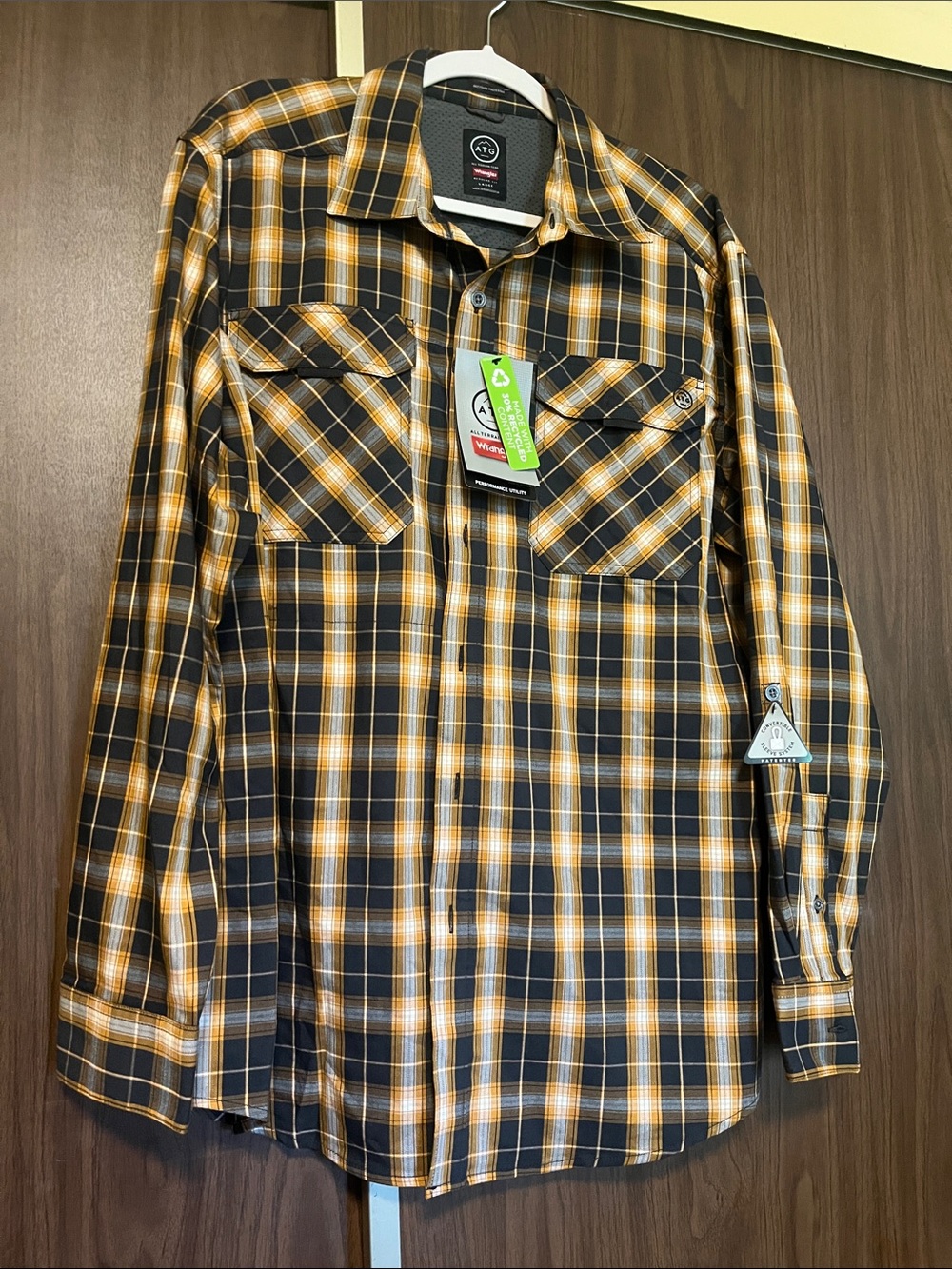 Wrangler Yellow and Black Plaid Button-Down Shirt